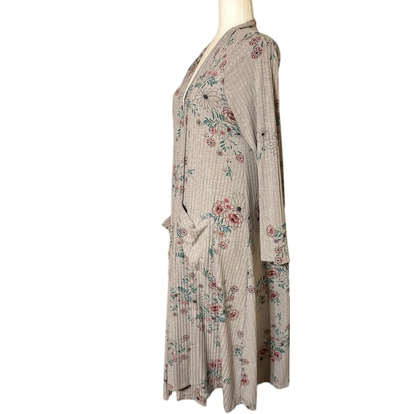 Lularoe Sarah Long Gray Duster Cardigan with Sunflowrs - Picture 3 of 6